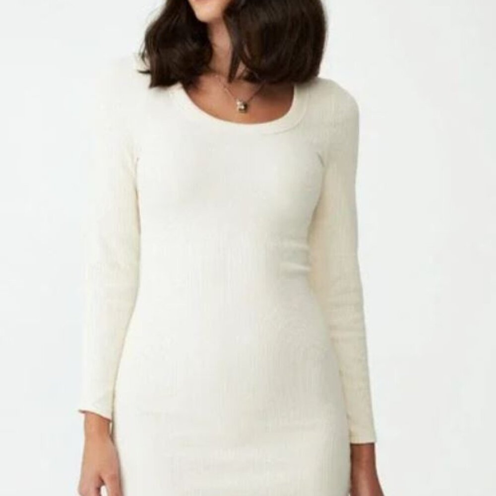 NWT | Cotton On Ribbed Long Sleeve Mini Dress in White Size XS